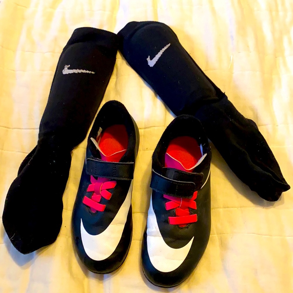 Nike soccer cleats and shin guard socks